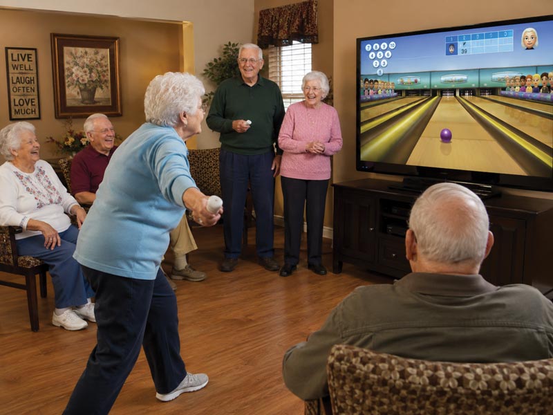 Residents playing Wii Bowling