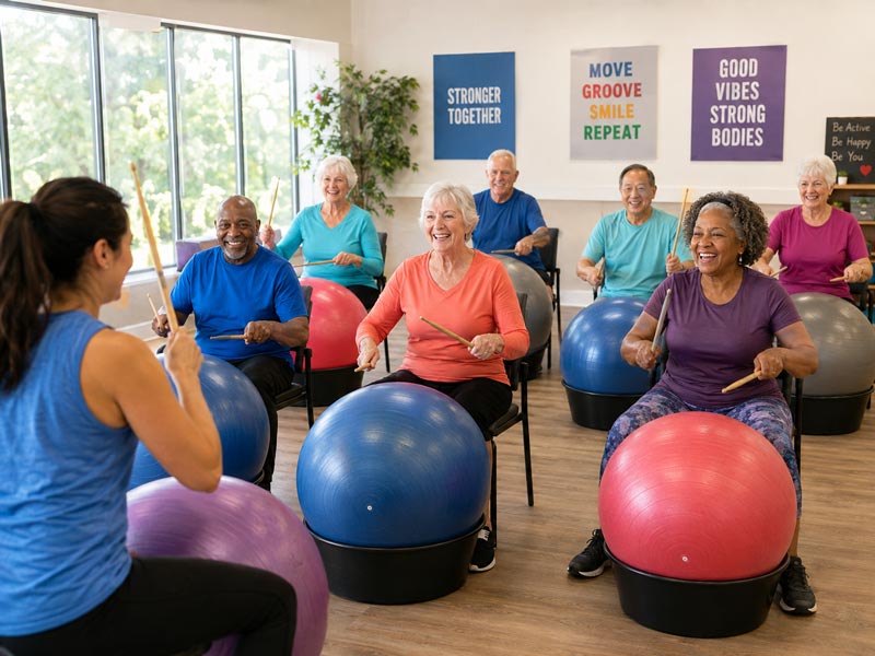 Senior Residents Drumming Aerobic Class